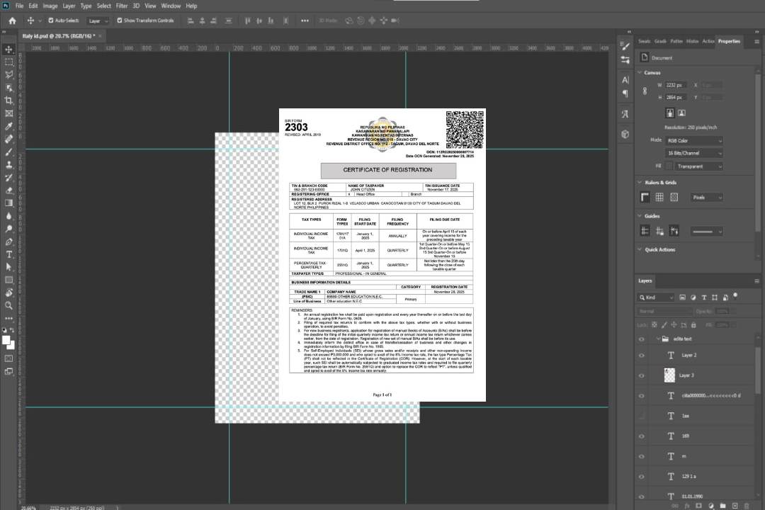 Modèle Word et PDF de certificat d'enregistrement des Philippines, version 3 template